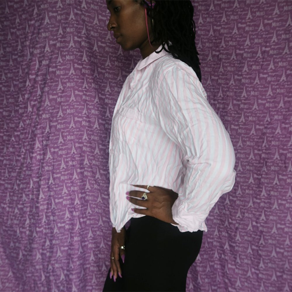 Victoria's Secret vertical stripe sleep top pj pajamas shirt in pink and white M - Picture 3 of 5